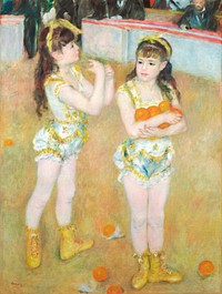 Acrobats at the Cirque Fernando (Francisca and Angelina Wartenberg) (1879) by <a href="https://www.rawpixel.com/search/Pierre-Auguste%20Renoir?sort=curated&amp;page=1">Pierre-Auguste Renoir</a>. Original from The Art Institute of Chicago. Digitally enhanced by rawpixel.