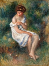 The Bather (1900) by <a href="https://www.rawpixel.com/search/Pierre-Auguste%20Renoir?sort=curated&amp;page=1">Pierre-Auguste Renoir</a>. Original from Yale University Art Gallery. Digitally enhanced by rawpixel.