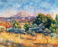 Montagne Sainte-Victoire (Paysage) (1889)  by <a href="https://www.rawpixel.com/search/Pierre-Auguste%20Renoir?sort=curated&amp;page=1">Pierre-Auguste Renoir</a>. Original from Barnes Foundation. Digitally enhanced by rawpixel.