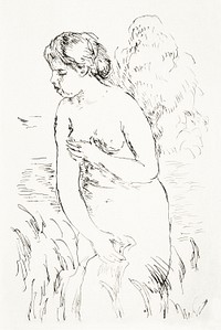 Baigneuse debout, &agrave; mi-jambes (Standing Bather, Down to the Knees) (1910) by <a href="https://www.rawpixel.com/search/Pierre-Auguste%20Renoir?sort=curated&amp;page=1">Pierre-Auguste Renoir</a>. Original from Yale University Art Gallery. Digitally enhanced by rawpixel.
