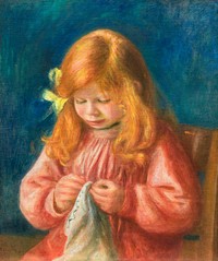Jean Renoir Sewing (1899&ndash;1900) by <a href="https://www.rawpixel.com/search/Pierre-Auguste%20Renoir?sort=curated&amp;page=1">Pierre-Auguste Renoir</a>. Original from The Art Institute of Chicago. Digitally enhanced by rawpixel.