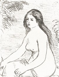 Seated Nude Woman (1906) by <a href="https://www.rawpixel.com/search/Pierre-Auguste%20Renoir?sort=curated&amp;page=1">Pierre-Auguste Renoir</a>. Original from The Art Institute of Chicago. Digitally enhanced by rawpixel.