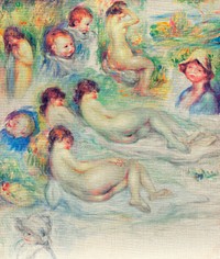 Studies of Pierre Renoir; His Mother, Aline Charigot; Nudes; and Landscape (1885&ndash;1886) by <a href="https://www.rawpixel.com/search/Pierre-Auguste%20Renoir?sort=curated&amp;page=1">Pierre-Auguste Renoir</a>. Original from The Art Institute of Chicago. Digitally enhanced by rawpixel.