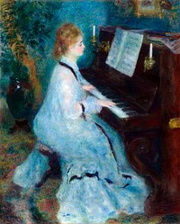 Woman at the Piano (1875&ndash;1876) by <a href="https://www.rawpixel.com/search/Pierre-Auguste%20Renoir?sort=curated&amp;page=1">Pierre-Auguste Renoir</a>. Original from The Art Institute of Chicago. Digitally enhanced by rawpixel.