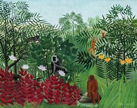 Tropical Forest with Monkeys (1910) by Henri Rousseau. Original from The National Gallery of Art. Digitally enhanced by rawpixel.