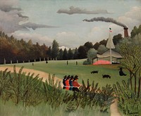 Landscape and Four Young Girls (Paysage et quatre jeunes filles) (ca. 1895) by Henri Rousseau. Original from Barnes Foundation. Digitally enhanced by rawpixel.