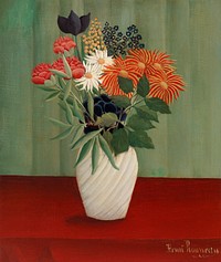 Bouquet of Flowers with China Asters and Tokyos (Bouquet de fleurs aux reines-marguerites et aux tokyos) (1910) by <a href="https://www.rawpixel.com/search/Henri%20Rousseau?sort=curated&amp;type=all&amp;page=1">Henri Rousseau</a>. Original from Barnes Foundation. Digitally enhanced by rawpixel.