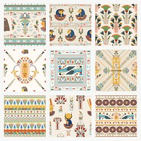 Egyptian ornamental seamless pattern background vector set