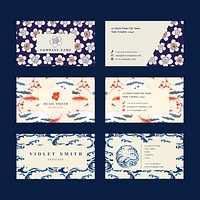 Japanese pattern name card psd editable template, remix of artwork by Watanabe Seitei