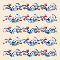 Traditional Japanese wave pattern brush vector set, remix of artwork by Watanabe Seitei