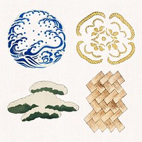 Japanese emblem ornamental element psd set, remix of artwork by Watanabe Seitei