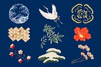Japanese kamon ornamental element psd set, artwork remix from original print by Watanabe Seitei