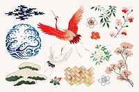 Japanese kamon ornamental element psd set, artwork remix from original print by Watanabe Seitei