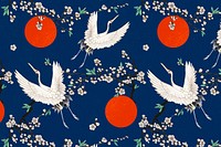 Traditional Japanese crane with plum blossom psd pattern, remix of artwork by Watanabe Seitei