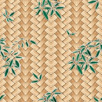 Traditional Japanese bamboo weave with leaves psd pattern, remix of artwork by Watanabe Seitei