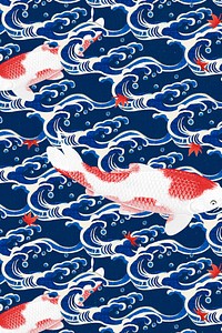 Traditional Japanese koi fish pattern psd, remix of artwork by Watanabe Seitei
