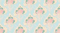 Aesthetic pastel botanical pattern, seamless Art Nouveau desktop wallpaper background in oriental style