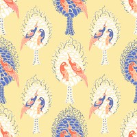 Pastel bird pattern, aesthetic Art Nouveau peacock and parrot background in oriental style vector