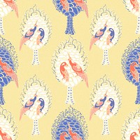 Aesthetic bird pattern, seamless Art Nouveau background in oriental style psd