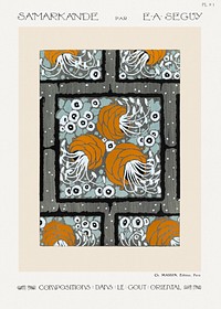 Flower pochoir pattern in Art Nouveau oriental style. Original from our own 1914 edition of Samarkande: 20 Compositions en couleurs dans le Style oriental" (Samarkand: 20 Color Compositions in the Oriental Style) by E. A. S&eacute;guy 