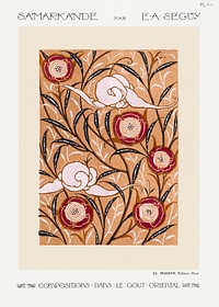 Art Nouveau Flower pattern stencil print in oriental style. Original from our own 1914 edition of Samarkande: 20 Compositions en couleurs dans le Style oriental" (Samarkand: 20 Color Compositions in the Oriental Style) by E. A. Séguy 