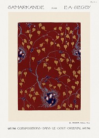 Art Nouveau Flower pattern pochoir print in oriental style. Original from our own 1914 edition of Samarkande: 20 Compositions en couleurs dans le Style oriental" (Samarkand: 20 Color Compositions in the Oriental Style) by E. A. Séguy 