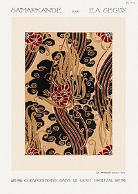 Flower pattern Art Deco stencil print in oriental style. Original from our own 1914 edition of Samarkande: 20 Compositions en couleurs dans le Style oriental" (Samarkand: 20 Color Compositions in the Oriental Style) by E. A. S&eacute;guy 