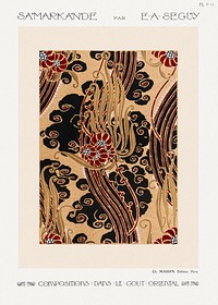 Flower pattern Art Deco stencil print in oriental style. Original from our own 1914 edition of Samarkande: 20 Compositions en couleurs dans le Style oriental" (Samarkand: 20 Color Compositions in the Oriental Style) by E. A. Séguy 