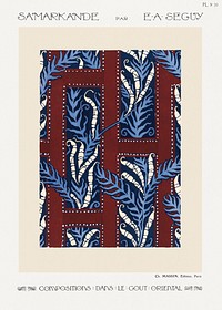 Fern pochoir pattern in Art Deco oriental style. Original from our own 1914 edition of Samarkande: 20 Compositions en couleurs dans le Style oriental" (Samarkand: 20 Color Compositions in the Oriental Style) by E. A. S&eacute;guy 