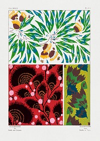 Vintage floral patterns, Art Nouveau flower pochoir stencil print for fabric and textile designs. Original from our own 1925 edition of Suggestions pour &eacute;toffes et tapis: 60 motifs en couleur" (Suggestions for stuffs and carpets: 60 color motifs) by E. A. S&eacute;guy 