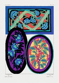 Vintage floral patterns, Art Nouveau flower pochoir stencil print for fabric and textile designs. Original from our own 1925 edition of Suggestions pour &eacute;toffes et tapis: 60 motifs en couleur" (Suggestions for stuffs and carpets: 60 color motifs) by E. A. S&eacute;guy 