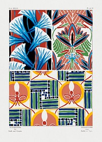 Vintage floral patterns, Art Nouveau flower pochoir stencil print for fabric and textile designs. Original from our own 1925 edition of Suggestions pour &eacute;toffes et tapis: 60 motifs en couleur" (Suggestions for stuffs and carpets: 60 color motifs) by E. A. S&eacute;guy 