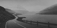 Scenic freeway by the lake in black and white