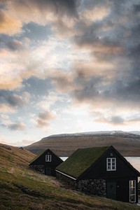 Grass cabin in Saksun Village Island, Denmark