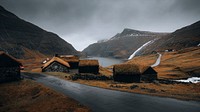 Nature desktop wallpaper background, Nordic cabins during autumn in Saksun village, Denmark