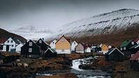 Desktop wallpaper background, Nordic houses in Eysturoy, Faroe Islands, Denmark