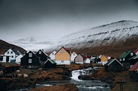 Nordic houses in Eysturoy, Faroe Islands, Denmark