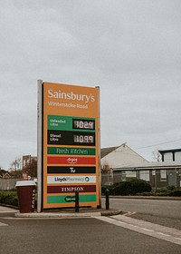 Falling gas prices at Sainsbury&#39;s. BRISTOL, UK, March 30, 2020