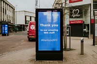 NHS&#39;s thank you staff advert in the city during coronavirus pandemic. BRISTOL, UK, March 30, 2020