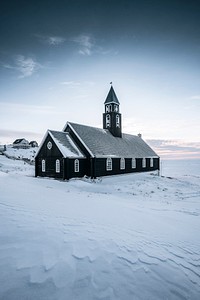 Zion&#39;s Church in the snow in Ilulissat, Greenland