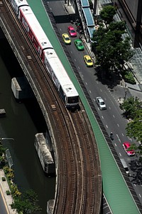 BTS Skytrain bird's-eye view. BANGKOK, THAILAND, 16 APRIL 2021