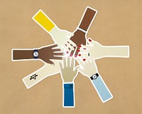 Group of diverse hands paper craft design element