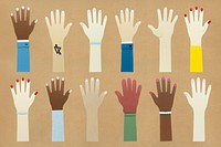 Paper craft of diverse hands icon