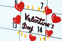 Closeup of Valentine&#39;s day calendar reminder