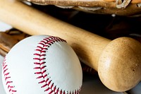 Closeup of baseball and bat