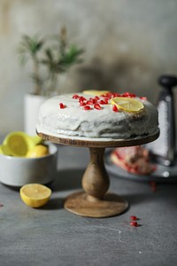 Lemon cake with pomegranate seeds