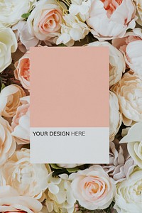 Blank card on flowers template mockup