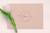 Fresh light pink tulip with blank card mockup