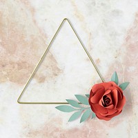 Triangle gold frame with flower paper craft mockup