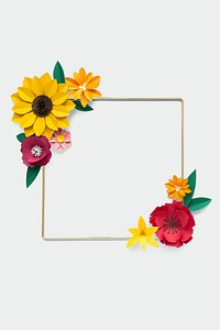 Square gold frame with flower paper craft 